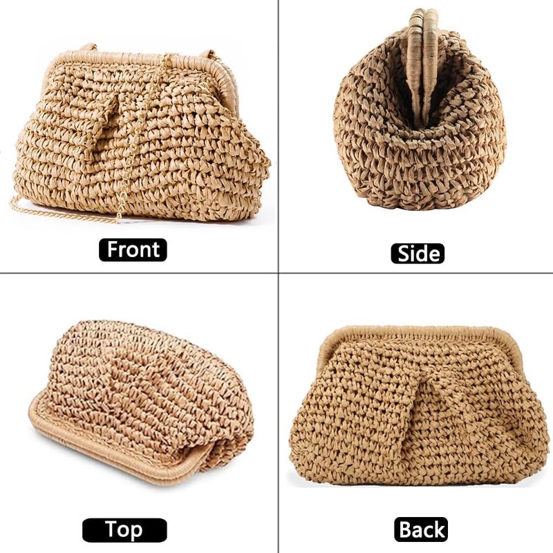 Geelyda Straw Clutch Purses for Women Cloud Dumpling Pouch Straw Crossbody Shoulder Handbag Summer Beach Woven Bag - Image 5